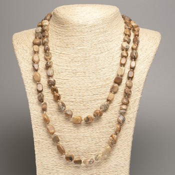 Landscape Jasper Necklace, long, faceted, beads diameter 5x8-10-15mm+-, length 110 cm+-