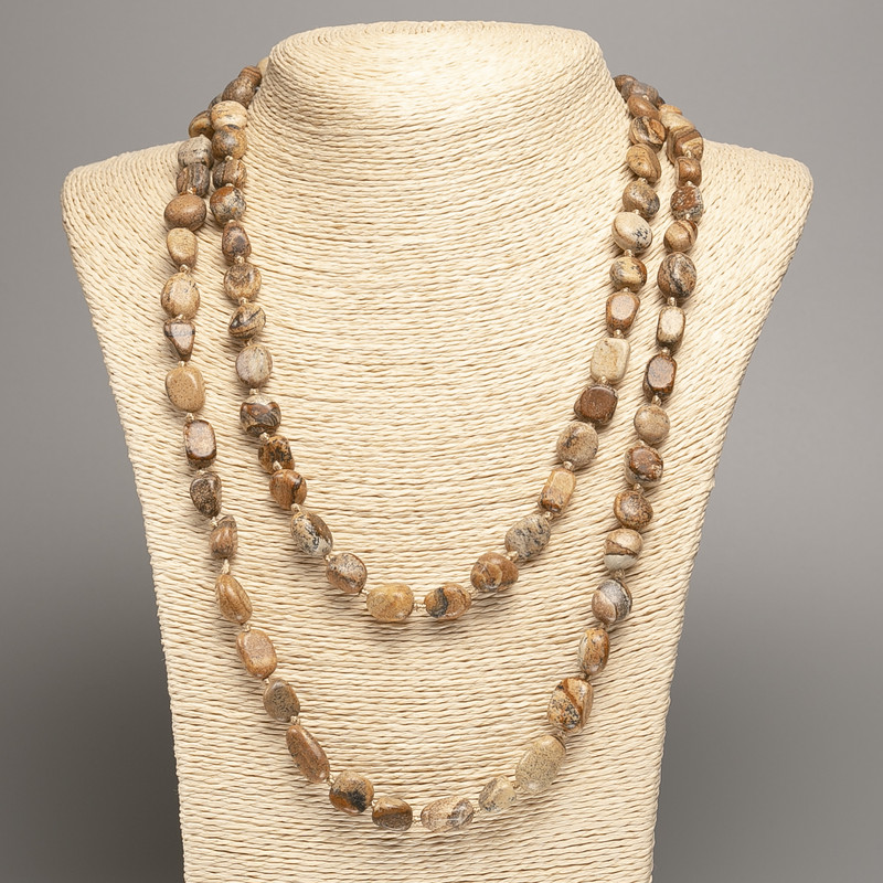 Landscape Jasper Necklace, long, faceted, beads diameter 5x8-10-15mm+-, length 110 cm+-