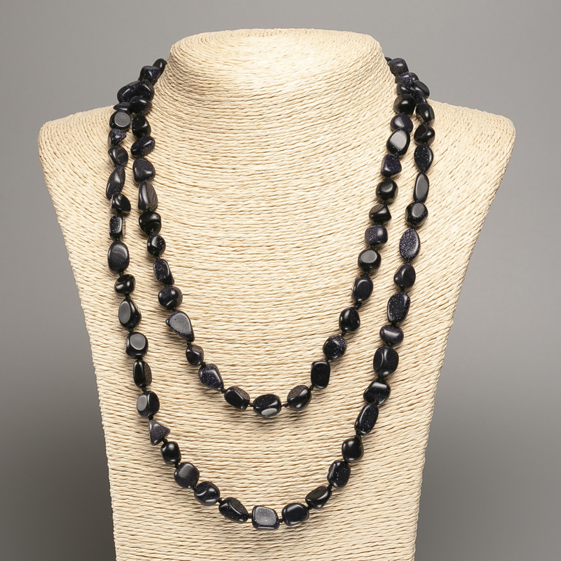 Long blue aventurine necklace 'Blue Sand' (synthetic) galvanization, diameter 5x8-10mm+-, length 110 cm+