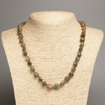 Unakite Jasper Necklace with Faceting, Bead Diameter 5-8-10 mm ±, Length 50 cm