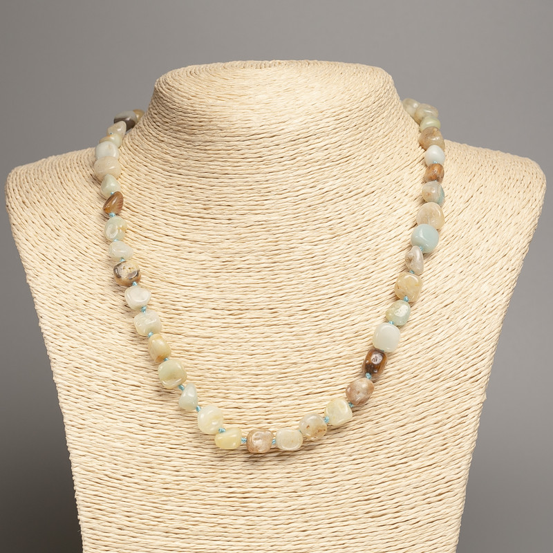 Amazonite Stone Necklace with Faceting, bead diameter 5×8–9 mm, length 50 cm