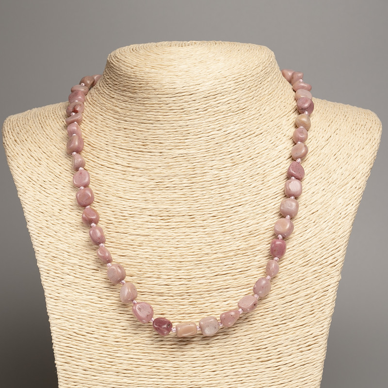 Rhodonite Necklace with Faceting, Beads 5×8–10 mm, Length 50 cm