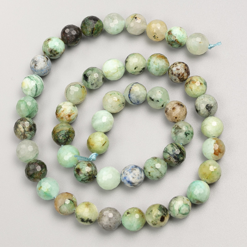 Chrysocolla and Lazurite natural stone beads, faceted round bead on a thread, 8 mm diameter, length 38 cm+