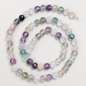 Fluorite Faceted Beads on Thread, Natural Stone, 6 mm Diameter, 39 cm Length +