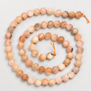 Beads on a String, Natural Stone Selenite, Faceted Round Bead, 6mm Diameter, 39cm Length