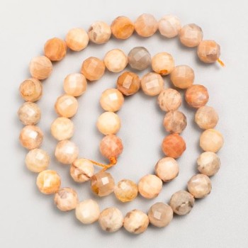 Beads on a thread, natural stone selenite, faceted bead, 8 mm diameter, 38 cm length