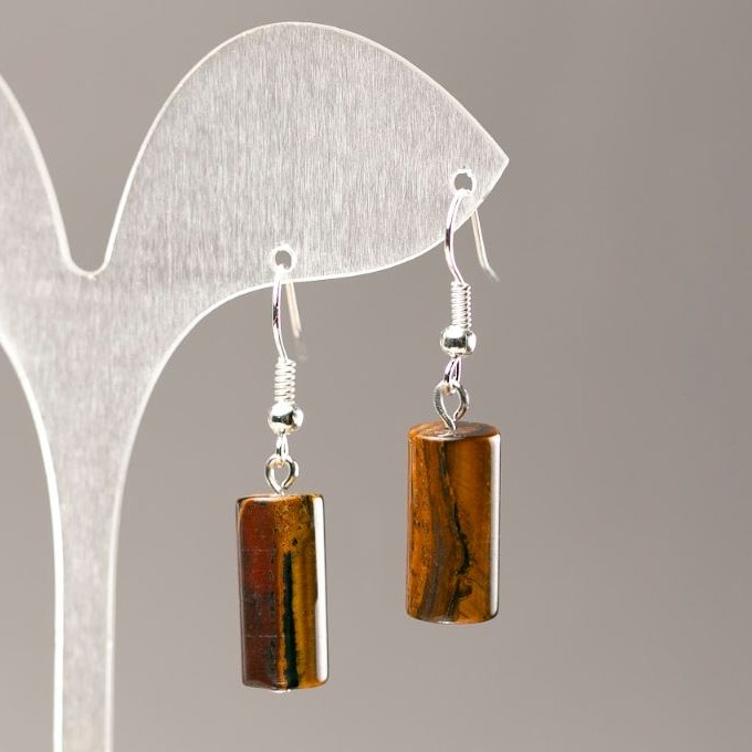 Tiger's Eye Cylinder Earrings, diameter 17.5×8 mm+