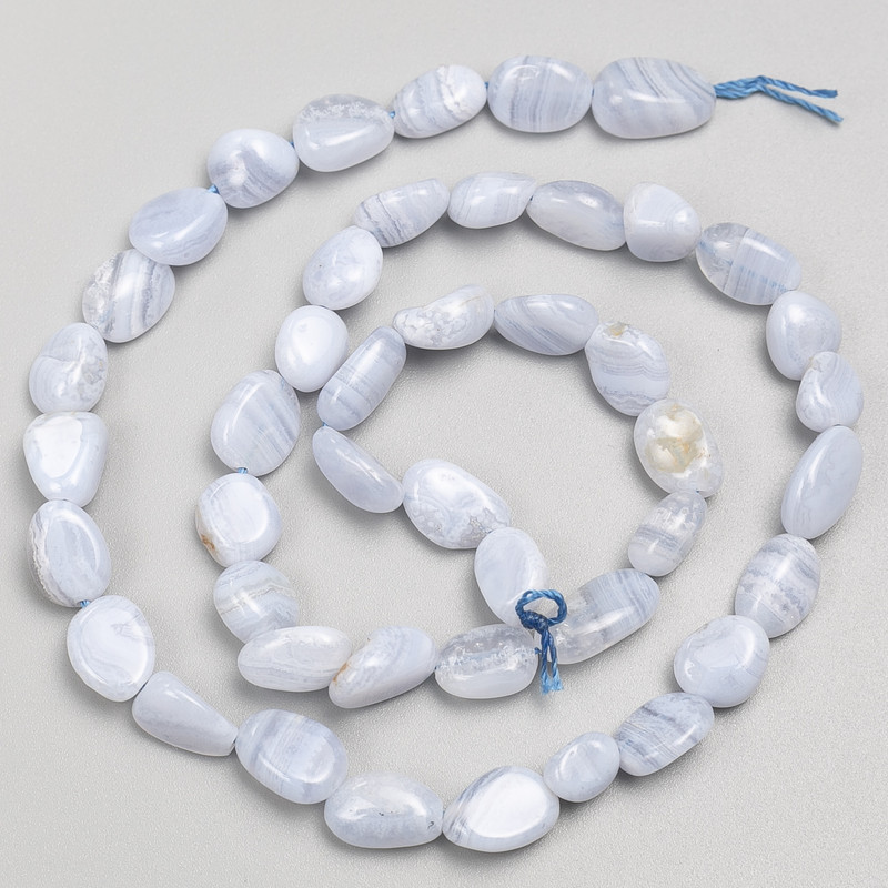 Lace Agate Beads, hammered texture on thread, 8×10 mm diameter, 42 cm length