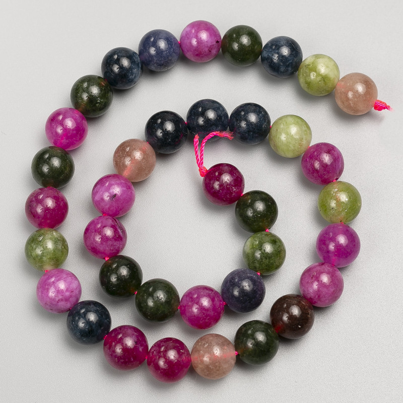 Tourmaline beads, smooth round balls on thread, diameter 10 mm +-, length 38 cm +-