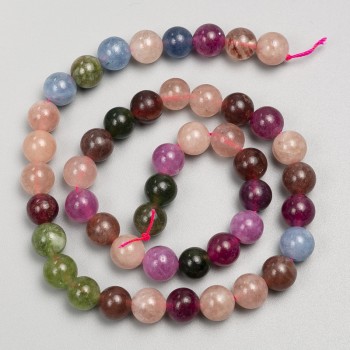 Tourmaline Beads — Smooth Round Beads on Thread, 8 mm Diameter, 38 cm Length