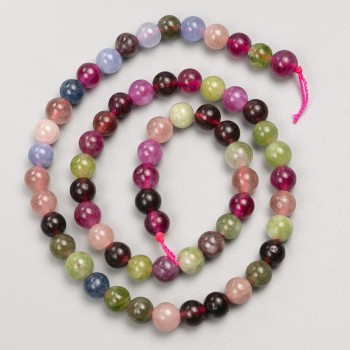 Tourmaline Beads — Smooth Round Balls on Thread, 6mm Diameter +/-, 38cm Length +/-