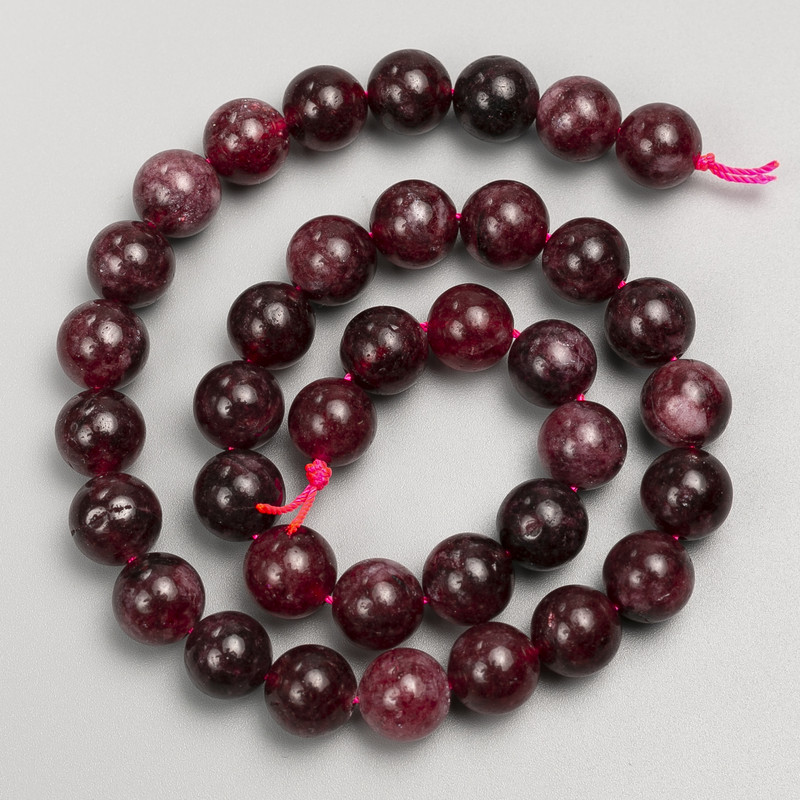 Rubellite Tourmaline Beads - Smooth Round Beads on Thread, 10 mm Diameter, 38 cm Length