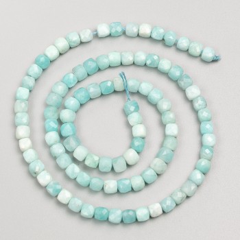 Natural amazonite beads, faceted cube beads on thread, diameter 4-5 mm, length 38 cm