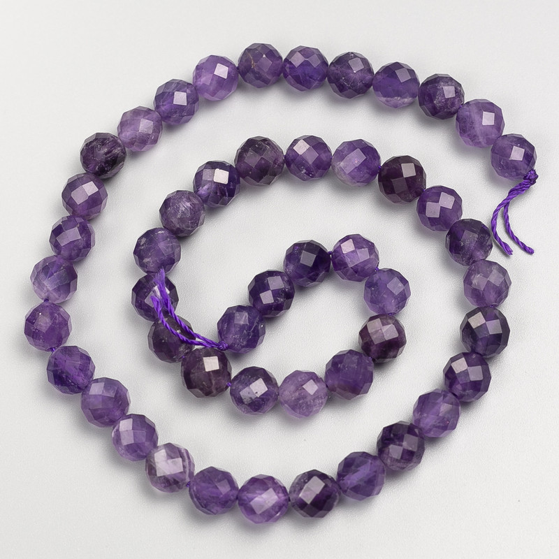 Amethyst natural stone beads, faceted round beads on a thread, diameter 8 mm ±, length 38 cm ±