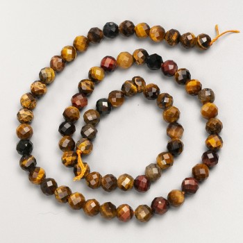 Natural stone beads Tiger's Eye, Hawk's Eye, Bull's Eye, faceted bead on thread, 6mm diameter, length 39cm ±