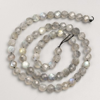Labradorite natural stone faceted beads on a thread, 6 mm diameter, 39 cm length