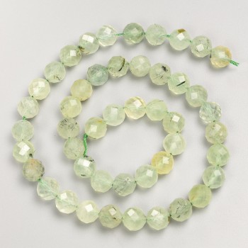 Prehnite natural stone beads — faceted round bead on a string, 8mm diameter ±, 38cm length ±