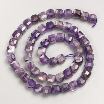 Faceted amethyst natural stone beads on thread, diameter 7mm±, length 39cm±