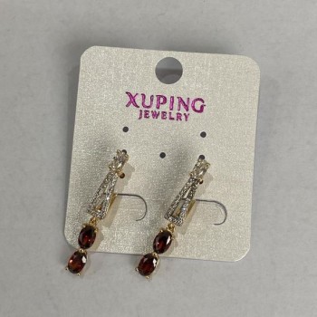 Xuping Earrings with Red Stone, 30x4 mm, 18K Gold Plating