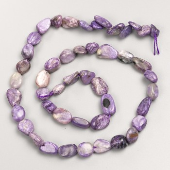 Faceted natural charoite beads on thread, diameter 8x10 mm, length 40 cm