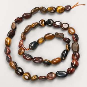Natural stone beads: Tiger's Eye, Hawk's Eye, Bull's Eye, hammered finish on thread, diameter 7x8 mm, length 40 cm