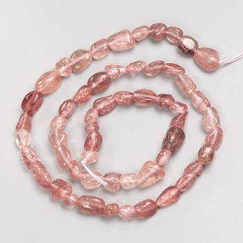Strawberry Quartz Beads, Natural Stone, Tumbling on Thread, Diameter 8x10 mm, Length 40 cm