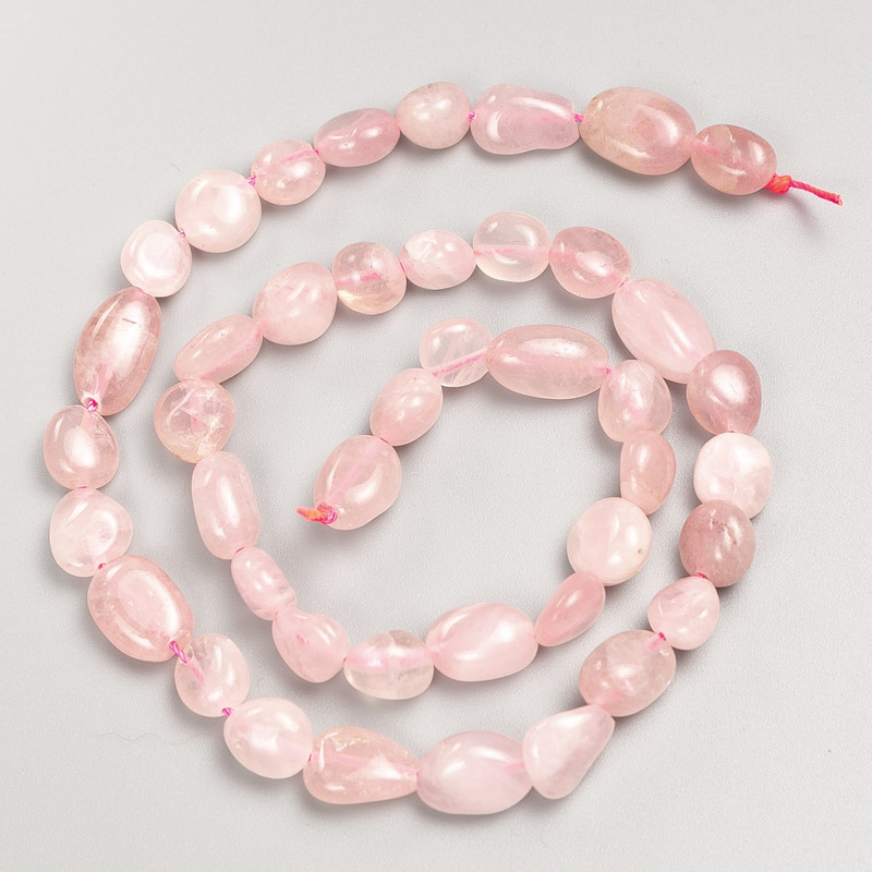 Natural stone beads Pink Quartz, tumbled on thread, diameter 10x12 mm ±, length 40 cm ±