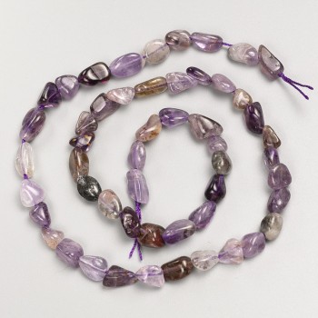Beads of natural amethyst gemstone with tumbling finish on thread, diameter 7×9 mm, length 40 cm