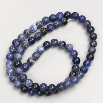 Sodalite beads, smooth round spheres on thread, 6 mm diameter +/-, length 38 cm +/-