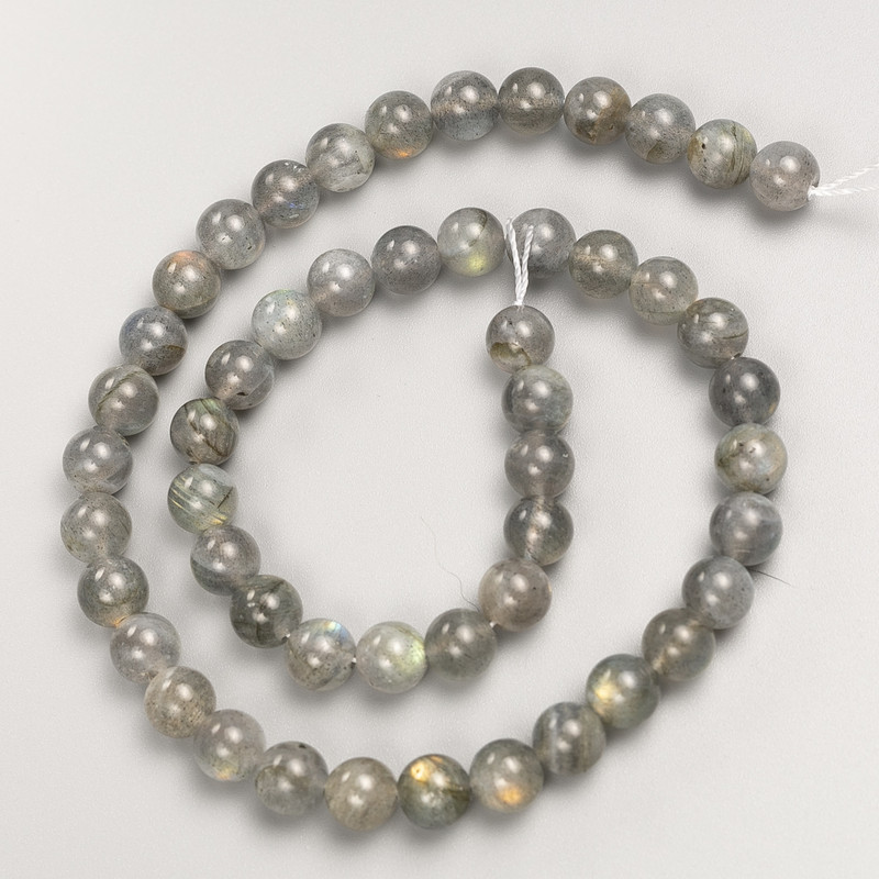 Labradorite natural stone beads, smooth round beads on thread, 8 mm diameter ±, length 38 cm ±