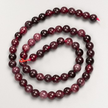 Rubellite Tourmaline Beads, Smooth Round Bead on Thread, Diameter 6.5 mm, Length 39 cm