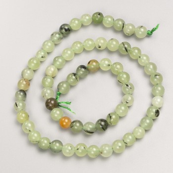 Prenite natural stone beads - smooth round beads on thread, 6mm diameter, 38cm length