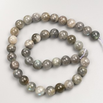 Labradorite Beads - Smooth Round Beads on Thread, 10 mm Diameter, Length 38 cm +/-