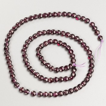 Garnet natural stone beads, faceted coin shape on thread, diameter 4x4 mm, length 38 cm ±