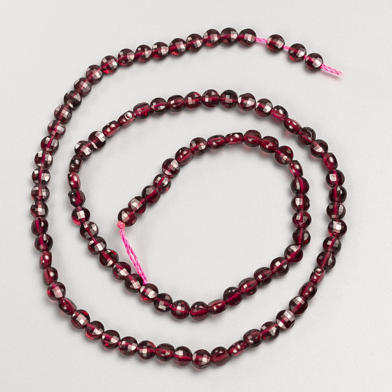 Garnet beads, natural stone, faceted coin beads on thread, diameter 4×2.5 mm, length 39 cm