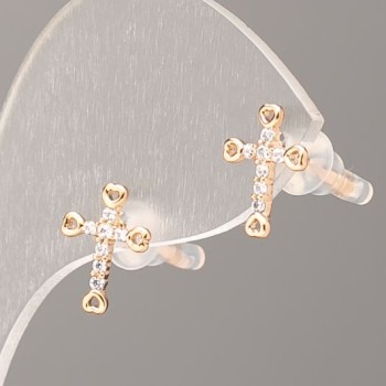 Xuping Earrings Cross 18K Gold Plating with White Crystals, Diameter 11.5 × 8.5 mm+