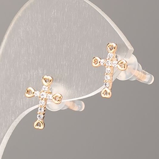 Xuping Earrings Cross 18K Gold Plating with White Crystals, Diameter 11.5 × 8.5 mm+