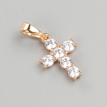 Xuping Cross Pendant with White Crystals 18K Gold Plating, Dimensions 15×10 mm