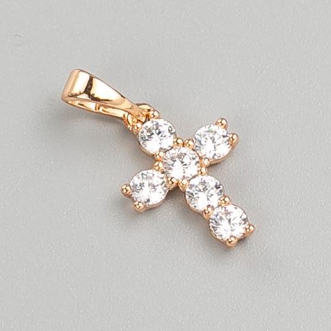 Xuping Cross Pendant with White Crystals 18K Gold Plating, Dimensions 15×10 mm
