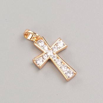 Xuping Cross Pendant 18K Gold Plated with White Crystals, diameter 20.5×13 mm+