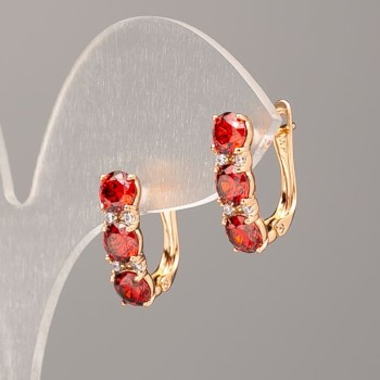 Xuping Earrings with Red Stones and White Crystals 17x5mm 18K Gold Plating