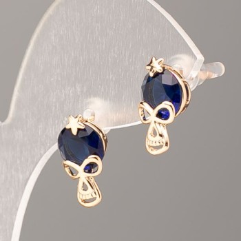 Xuping Stud Earrings with 18K Gold Plating and Blue Stone, Diameter 14.5 x 8 mm