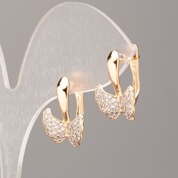 Earrings Xuping 18K Gold-Plated with White Crystals, diameter 18×12.5 mm