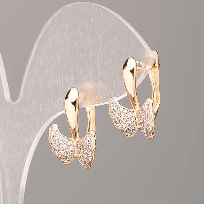 Earrings Xuping 18K Gold-Plated with White Crystals, diameter 18×12.5 mm