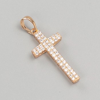 Pendant Xuping Cross Gold Plated with White Crystals 18K, diameter 26x12mm+