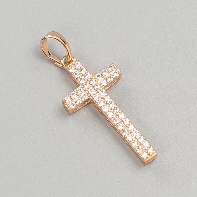 Pendant Xuping Cross Gold Plated with White Crystals 18K, diameter 26x12mm+