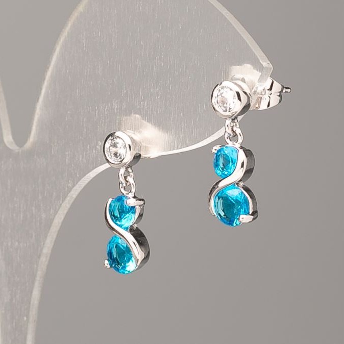 Xuping Rhodium-plated Earrings with White Rhinestones and Blue Gemstones 16×6mm+