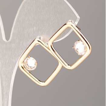 Xuping Square Earrings with 18K Gold Plating and White Crystal, diameter 17x17 mm