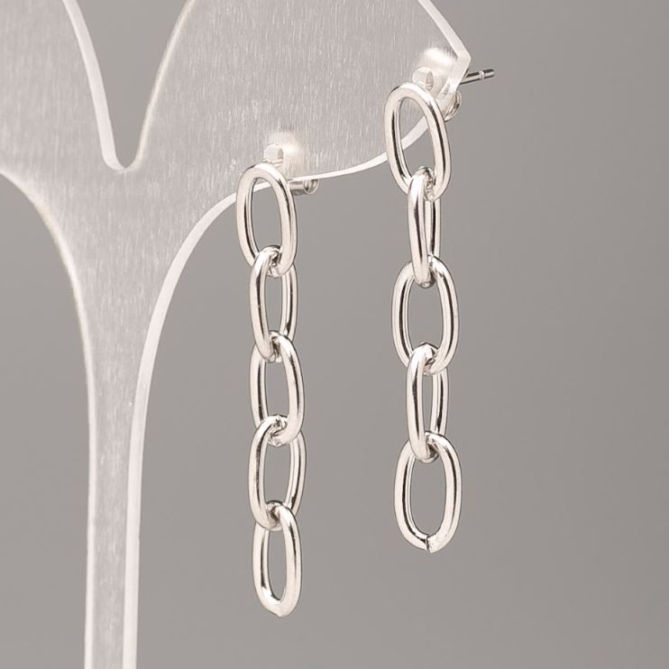 Discount! Xuping Rhodium-Plated Stud Earrings with Chain, diameter 6.5 mm, length 3.5 cm +