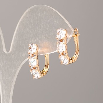 Earrings Xuping 18K Gold Plating with White Crystals, diameter 17x5 mm+